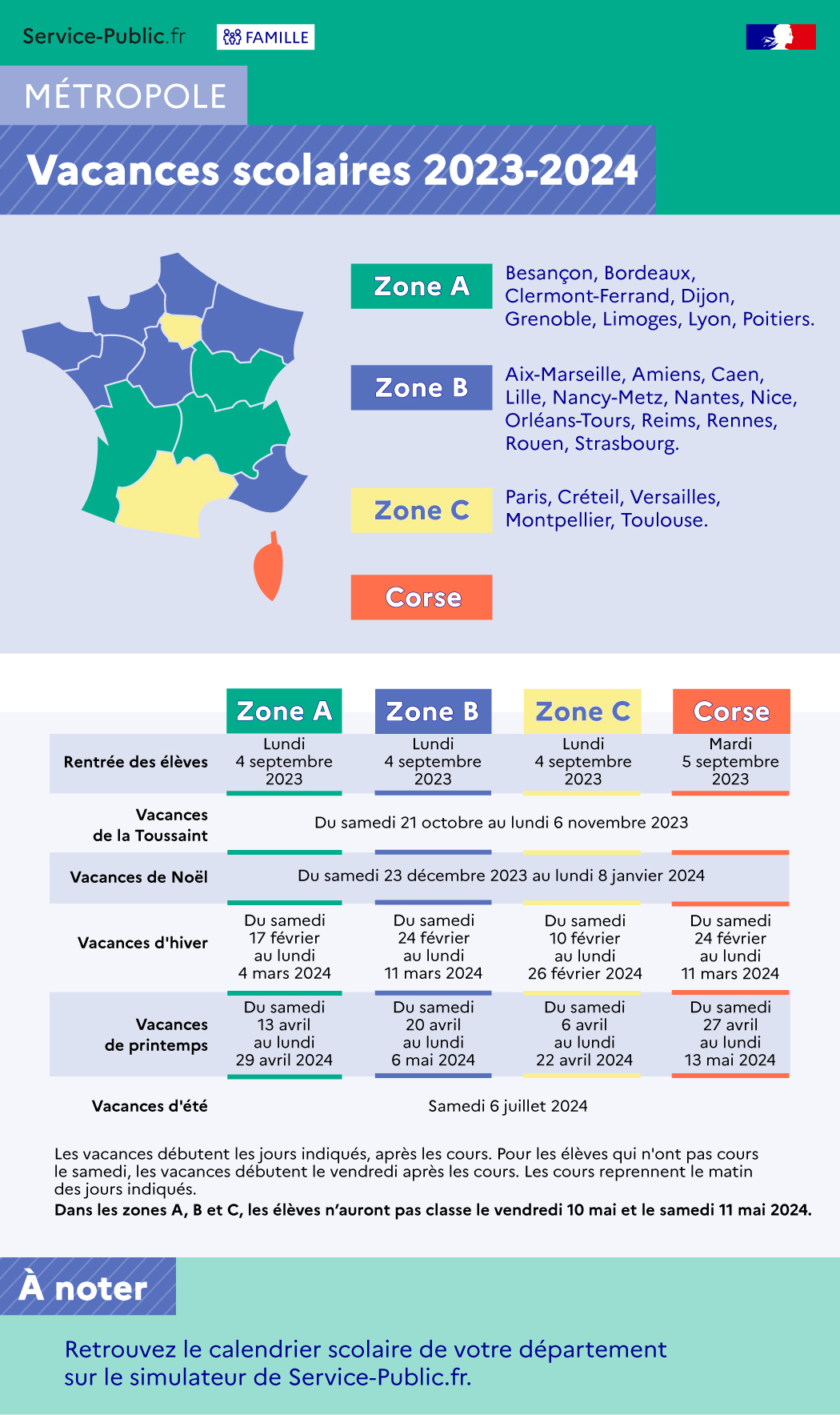 Vacances scolaires 2023-2024 : métropole